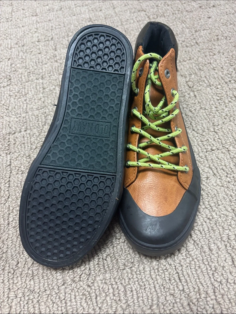 Boys Brown Leather High-Top Casual Boots with Green Laces